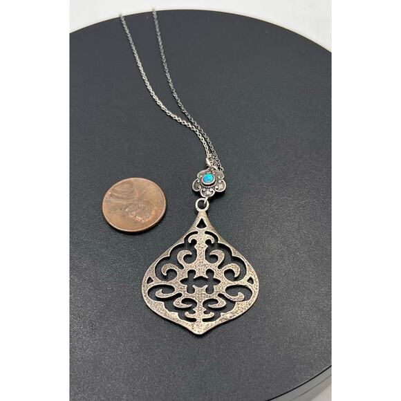 Carolyn Pollack Relios Filigree Sterling Silver Pendant Opal cabochon Necklace - Picture 7 of 13